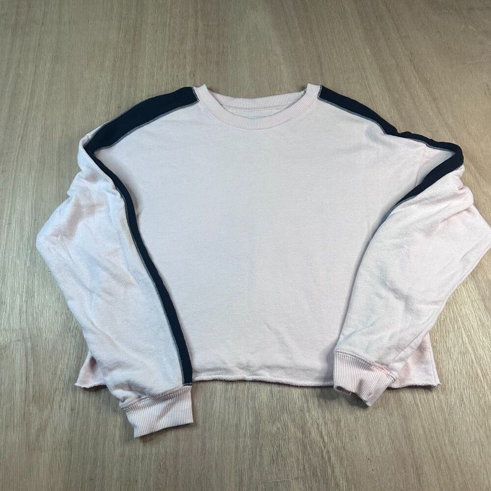 Hollister Crop Sweatshirt Small Pink Pullover Long Sleeve Logo Stripes